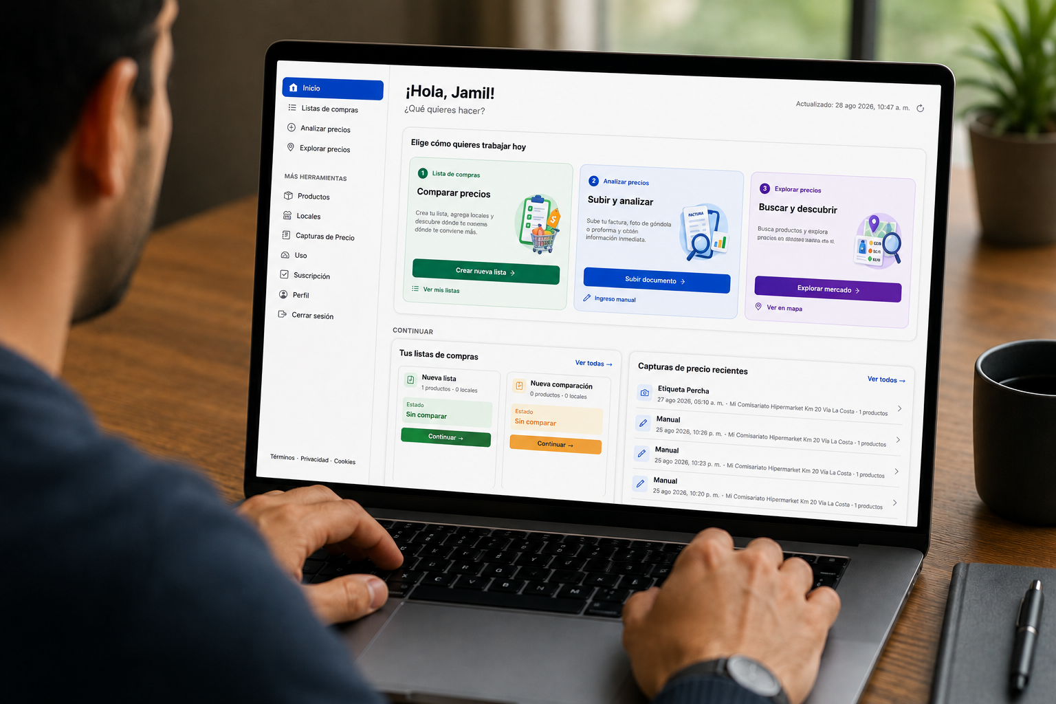 Panel de AppCuanto: listas, análisis y explorador de precios